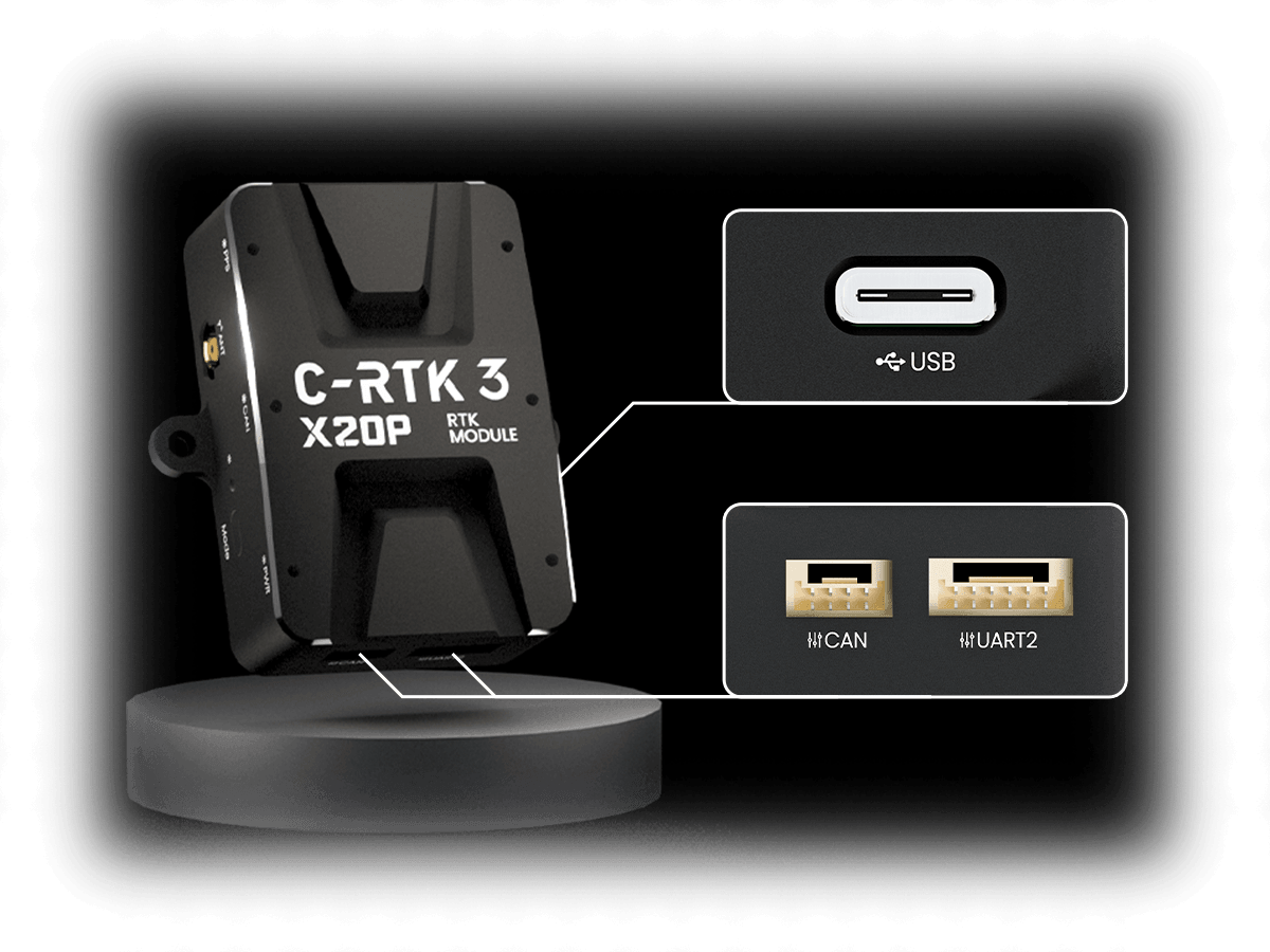 Multi-Device Compatibility | Standardized Positioning Calibration. 多设备兼容 | 标准化定位校准。C-RTK 3 X20P