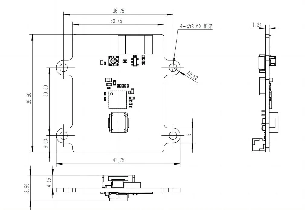 UAV ArduPilot PX4 Autopilot Drone Controller PDB Dimension. 无人机 ArduPilot PX4 飞控 控制器 PDB 尺寸. 7-Nano V2