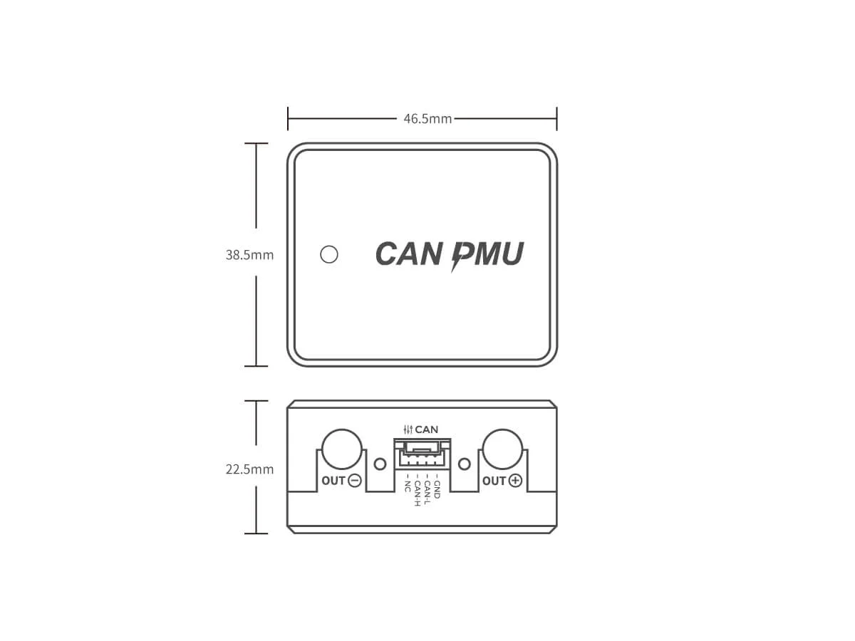 UAV DroneCAN Power Manager Unit Dimension. 无人机 DroneCAN 电源管理单元尺寸. CAN PMU